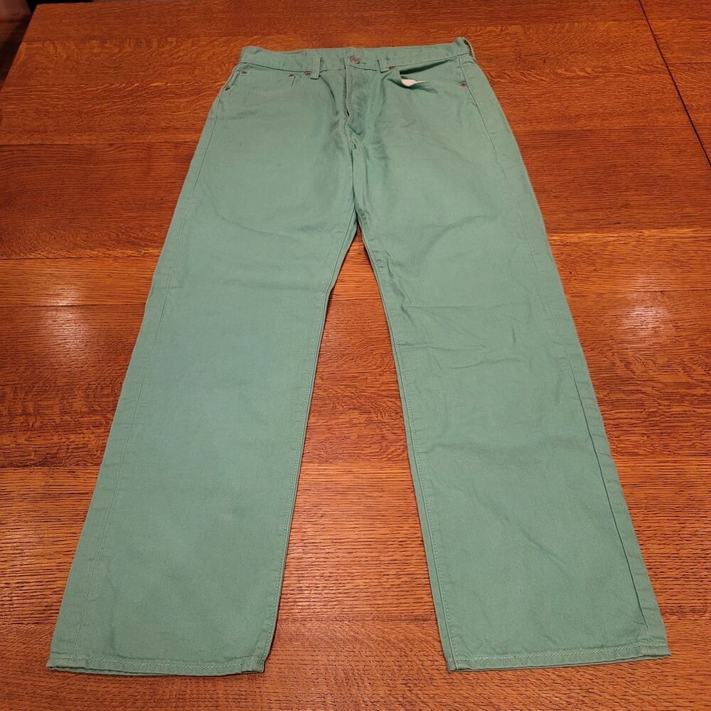 Levi's 501 Mens Denim Jean 100% Cotton Teal Mint Green 34x32 Button-Fly